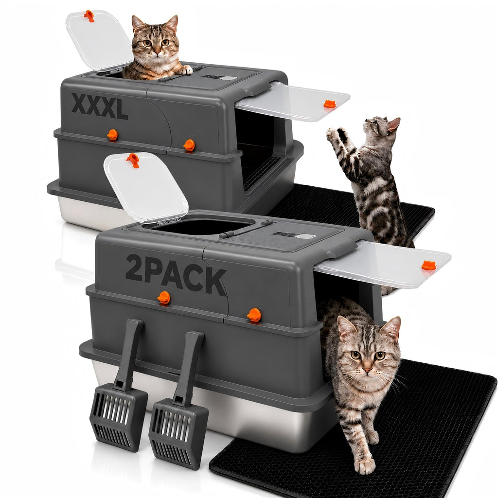 2 Pack XXXL Stainless Steel Litter Box with Lid X404