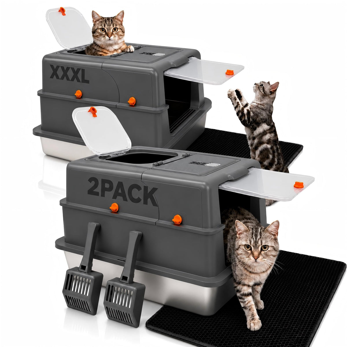 2 Pack XXXL Stainless Steel Litter Box with Lid X404