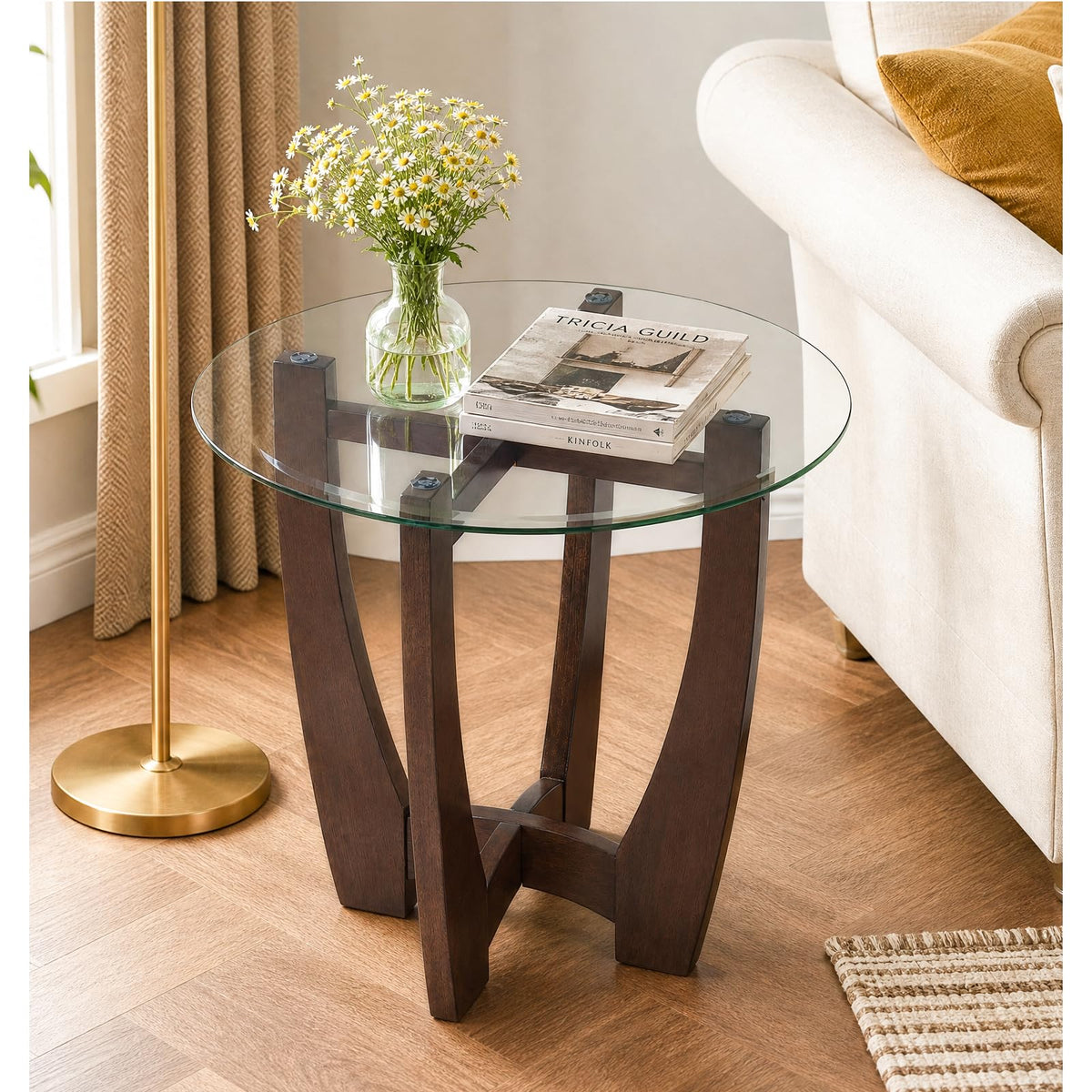 Round Glass End Table with Wood Base P96801