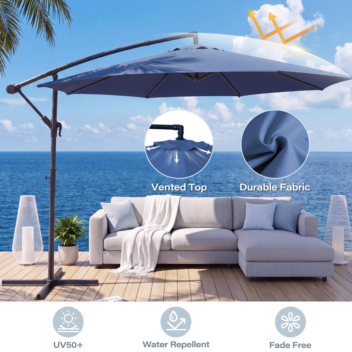 10ft Navy Blue Offset Cantilever Patio Umbrella A202