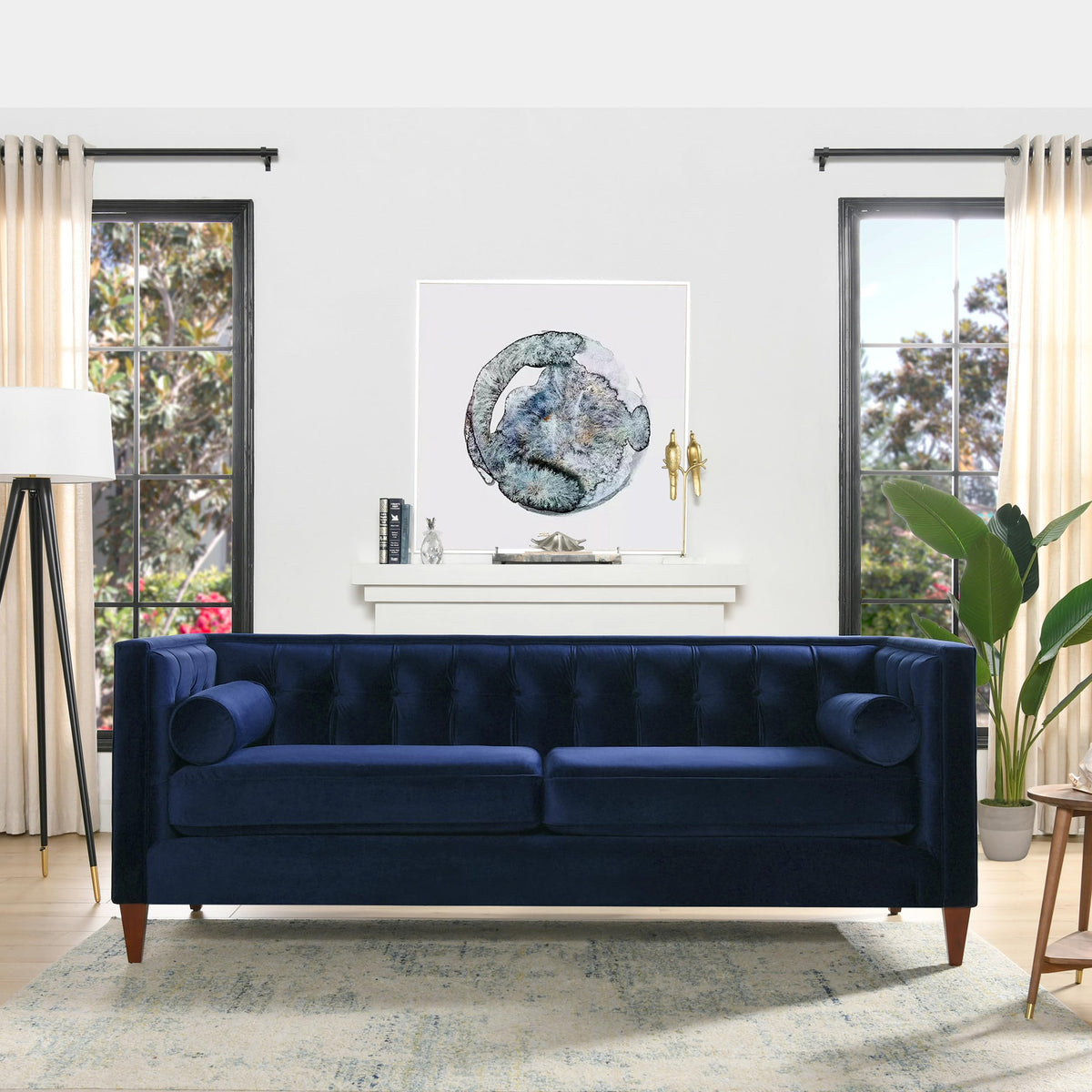 84" Navy Blue Velvet Tufted Sofa E540