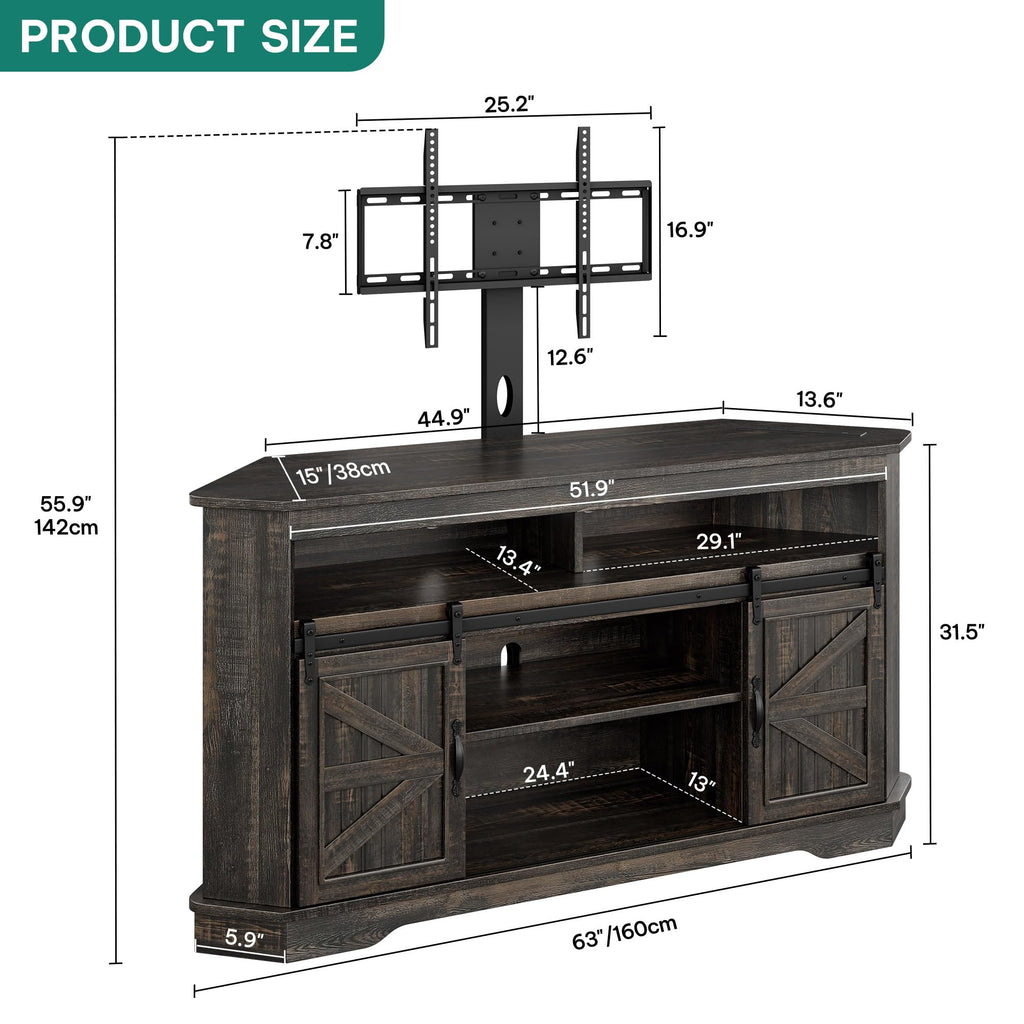 63" Oak Corner TV Stand with Barn Door A680