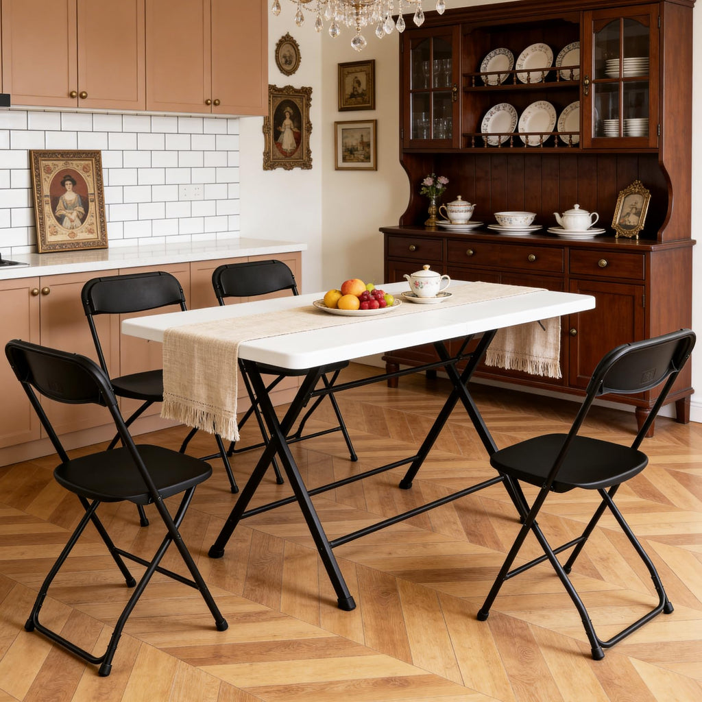 Black Plastic Folding Chairs, 10 Pack Steel Frame 350lbs Capacity S13371