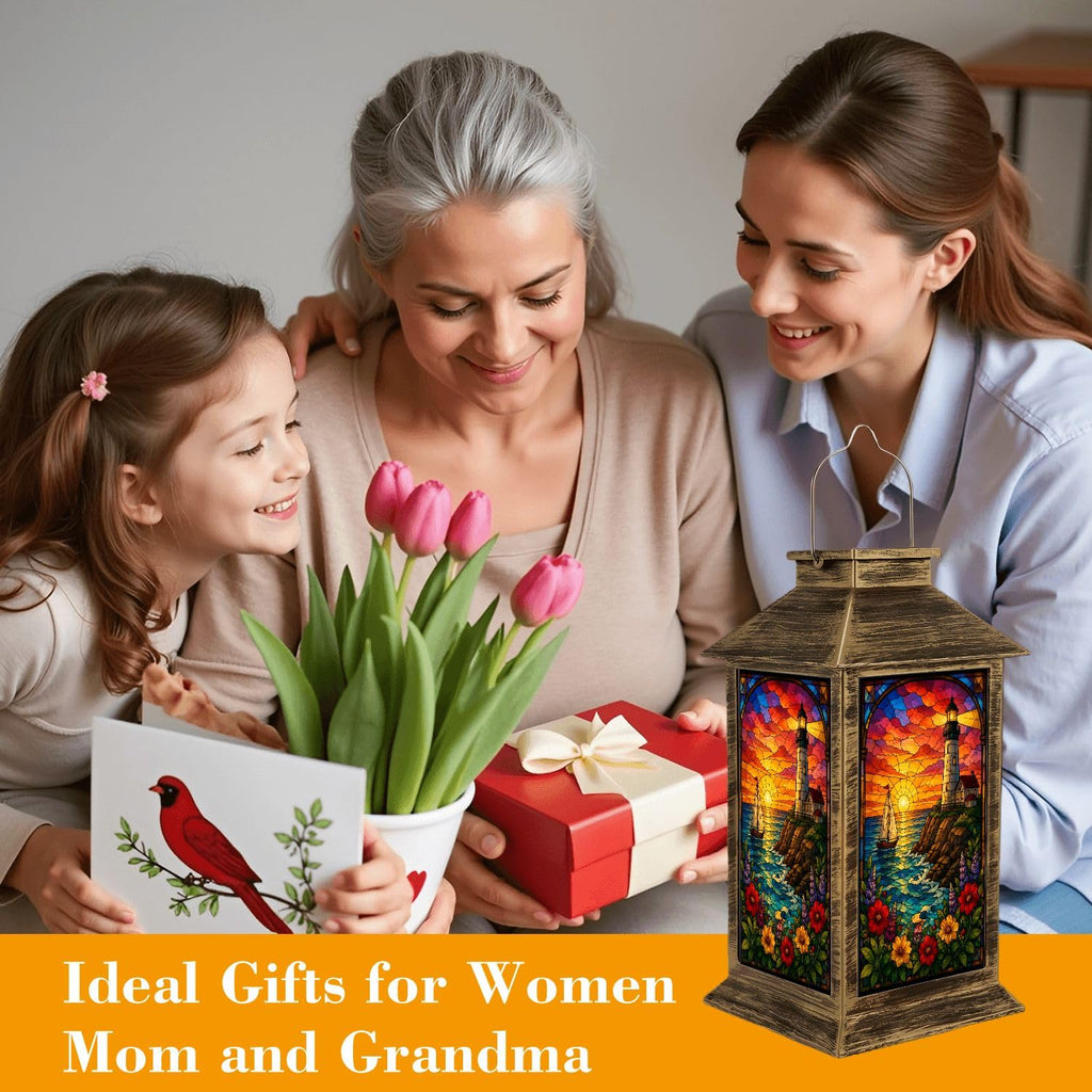 Solar Lantern Outdoor Waterproof Stained Glass Effect LED Hanging Tabletop Lamp B698