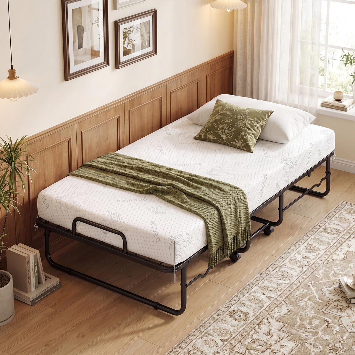 Folding Bed with 5-Inch Mattress, Twin Size Foldable Guest Bed with Metal Frame I9700