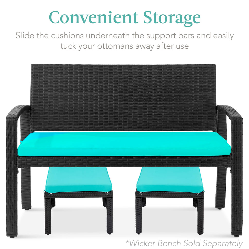 Set of 2 Wicker Ottomans with Removable Cushions W9388