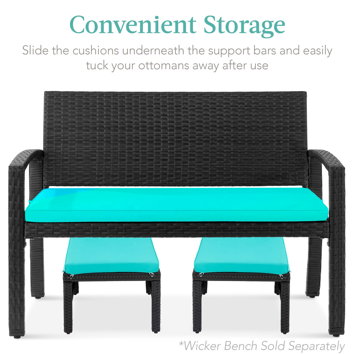 Set of 2 Wicker Ottomans with Removable Cushions W9388