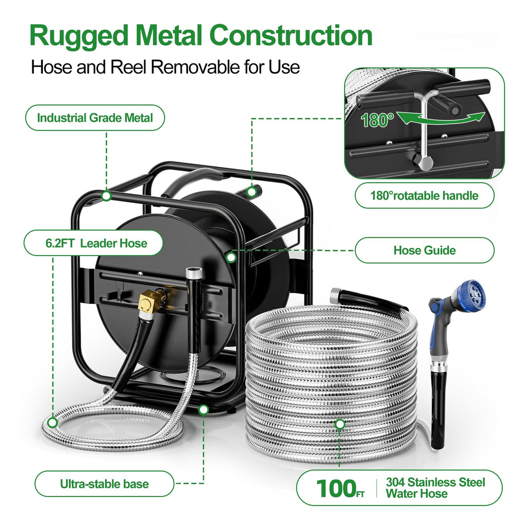 Garden Hose Reel With 100Ft Metal Water Pipe R188