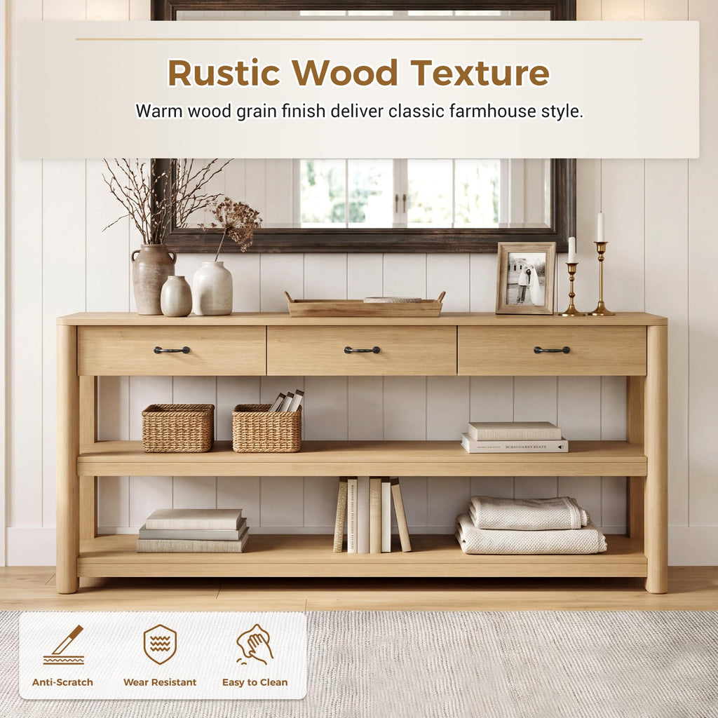 Oak Console Table with Storage Drawers W189835