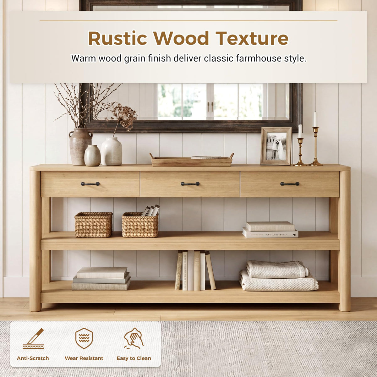 Oak Console Table with Storage Drawers W189835