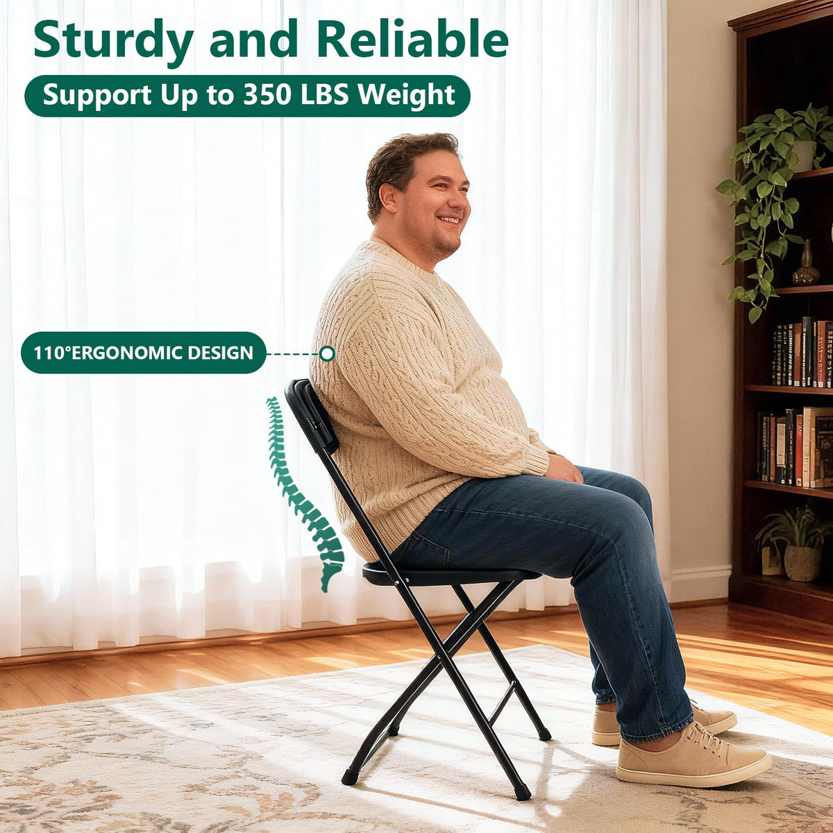 Black Plastic Folding Chairs, 10 Pack Steel Frame 350lbs Capacity S13371