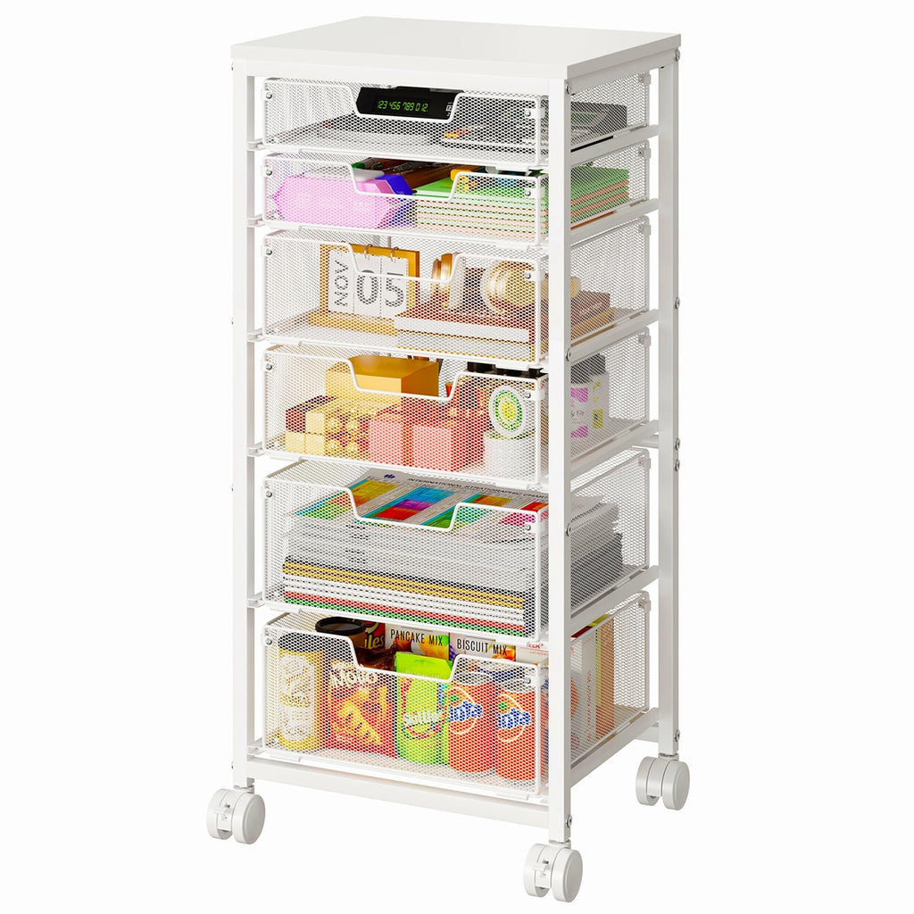 6 Drawers Rolling Utility Cart with Wooden Tabletop V548