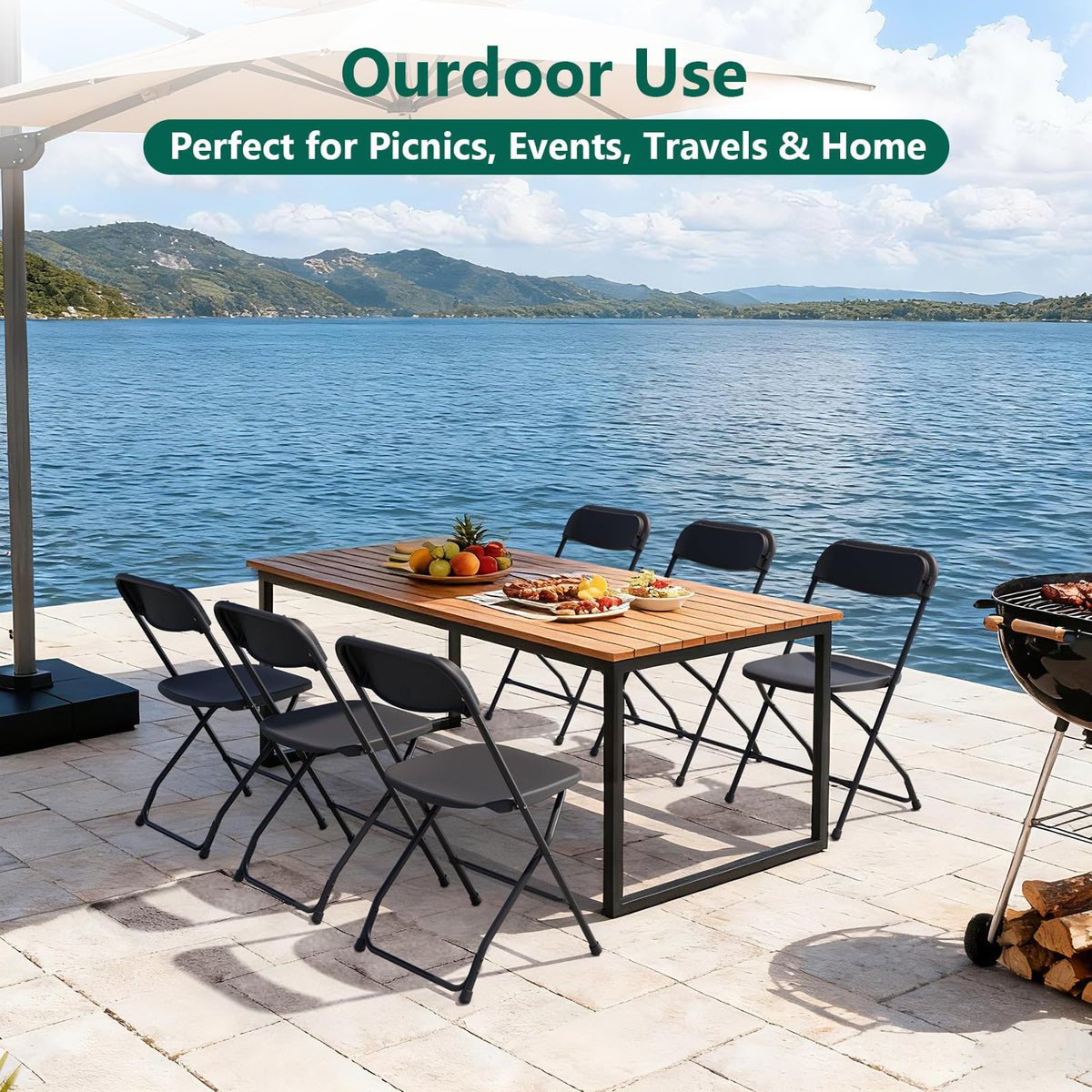 Black Plastic Folding Chairs, 10 Pack Steel Frame 350lbs Capacity S13371