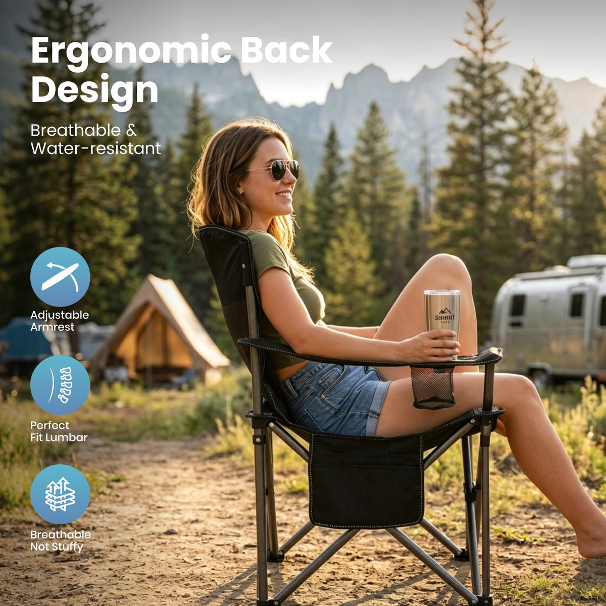 Oversized Folding Camping Chairs 2 Pack Black G747250