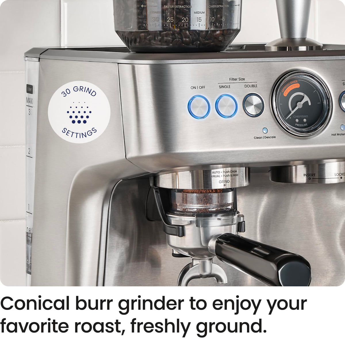 15 Bar Espresso Machine with Milk Frother and Coffee Grinder E450