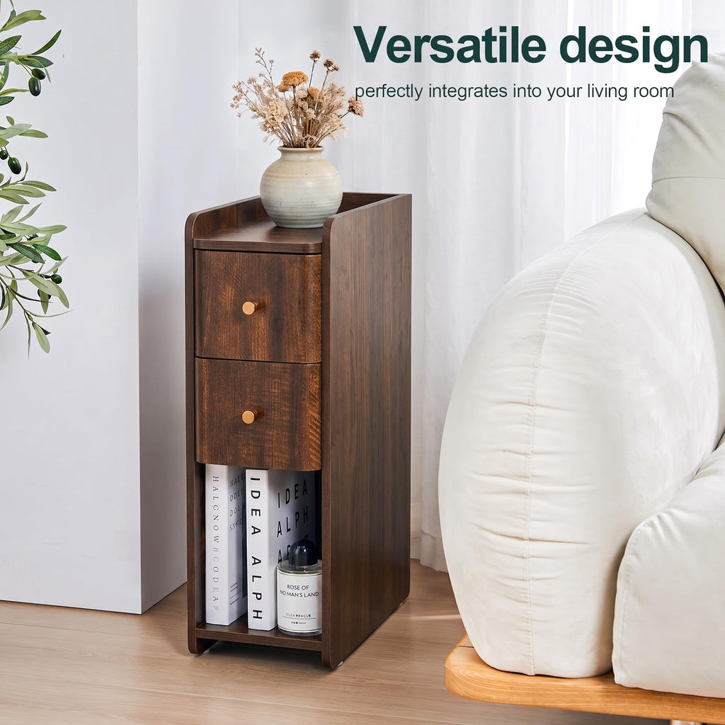Wooden 2 Drawer Narrow Nightstand N64778