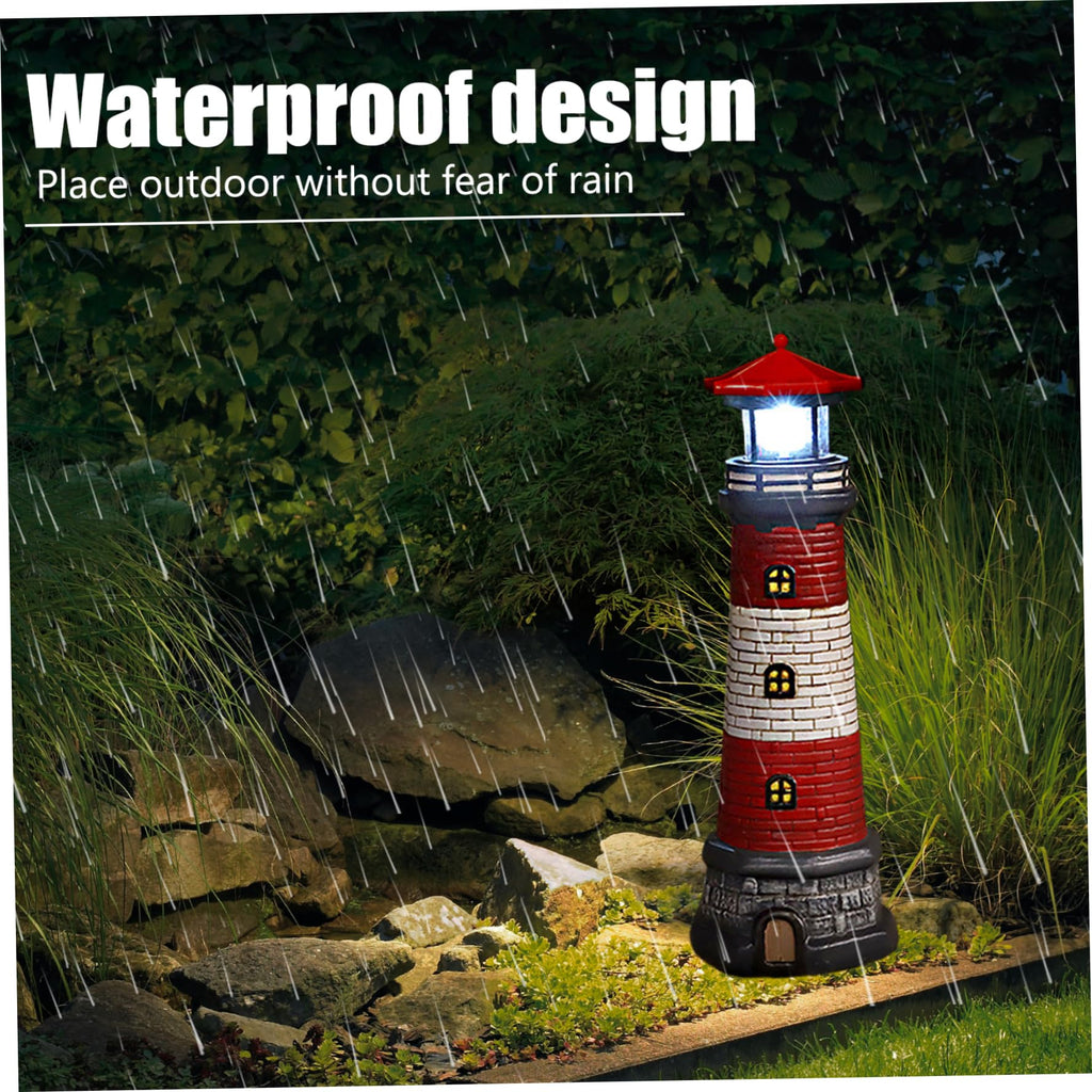 Solar Lighthouse with Rotating LED Lights Waterproof Lighthouse Statue C24173
