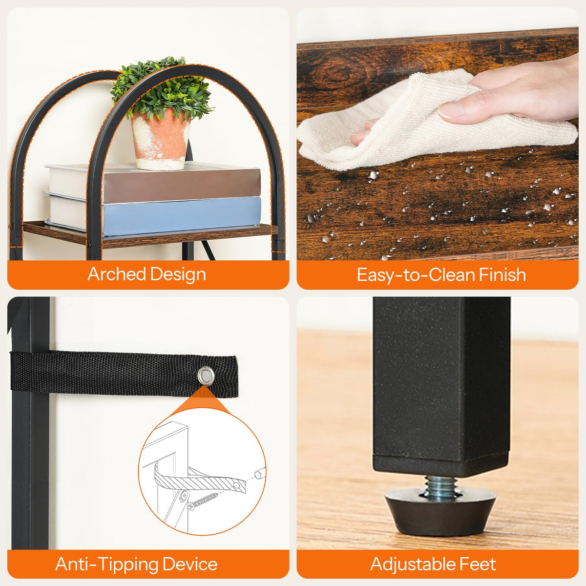 5-Tier Arched Bookshelf with Metal Frame W2035