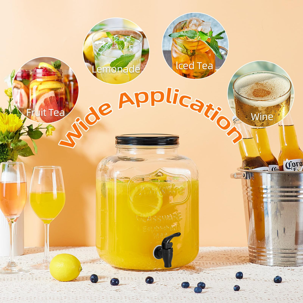 2pcs 1.5 Gallon Glass Drink Dispenser with Metal Stand B832