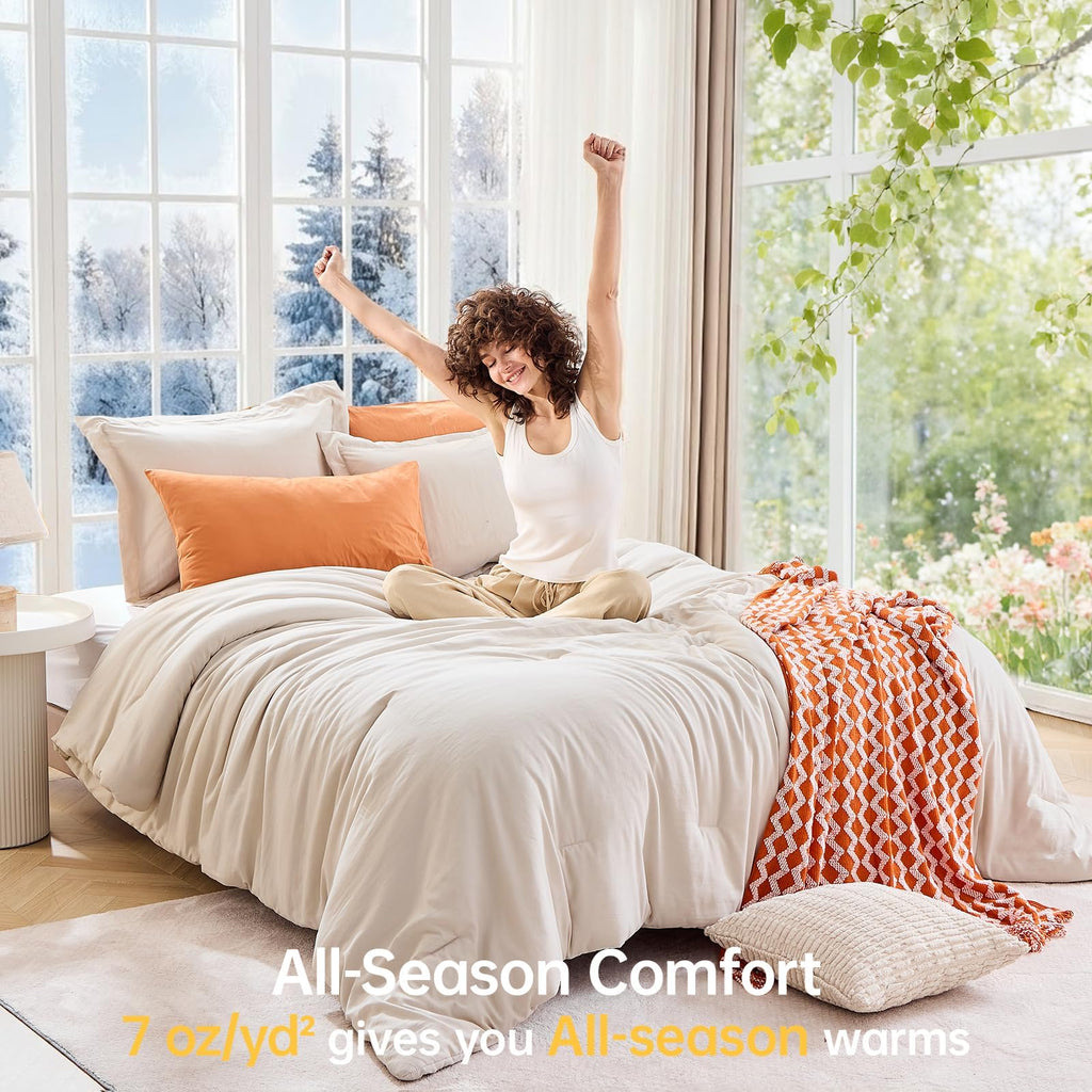 Beige King Size 3 Piece Comforter Set N28740