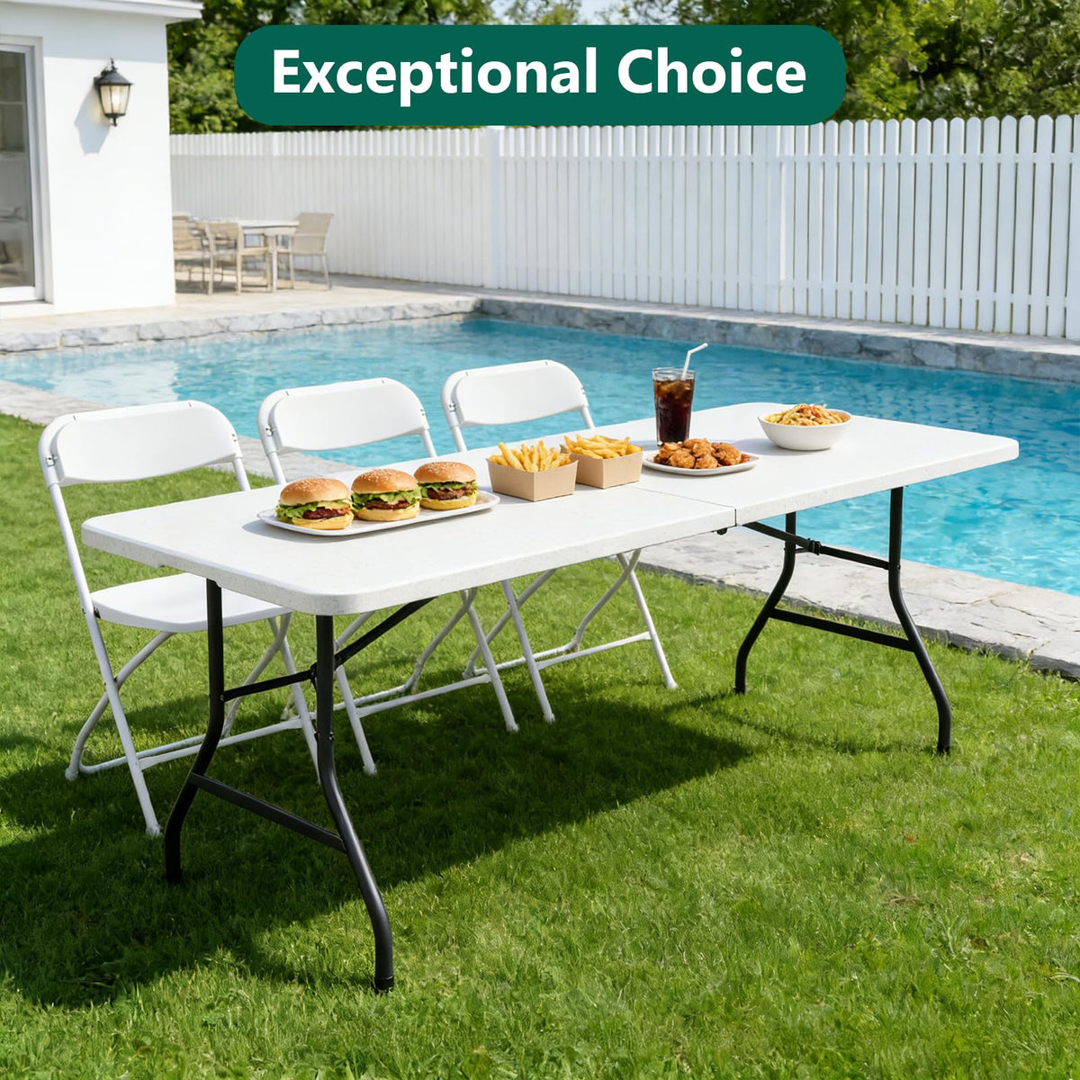 6FT Heavy Duty Plastic Folding Table with Steel Legs White J221139