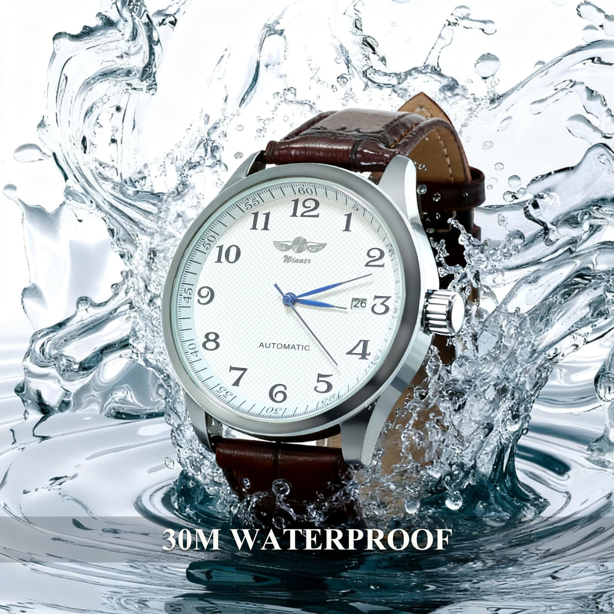 Mechanical Watch Automatic Self-Winding White Dial Blue Hands V40902