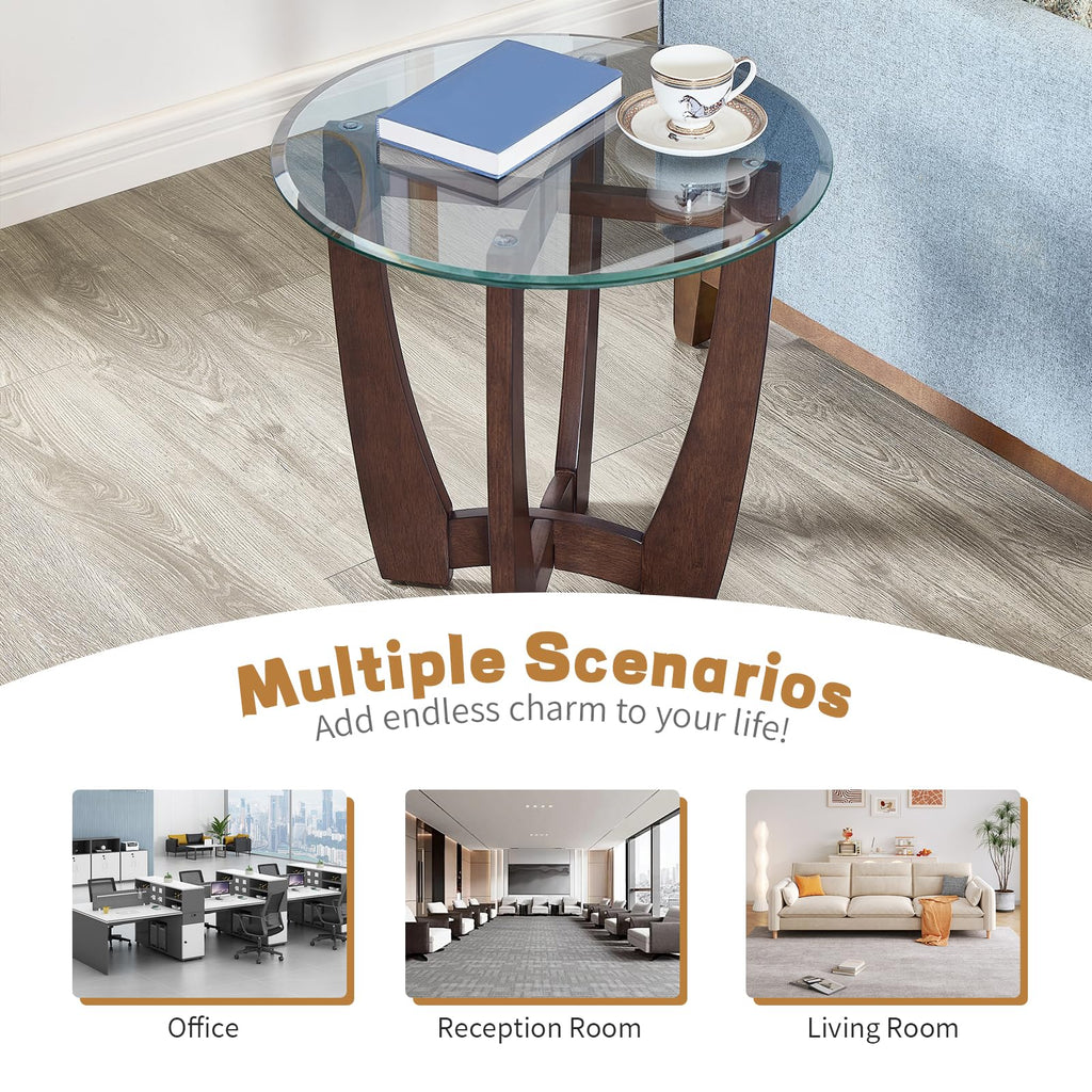 Round Glass End Table with Wood Base P96801
