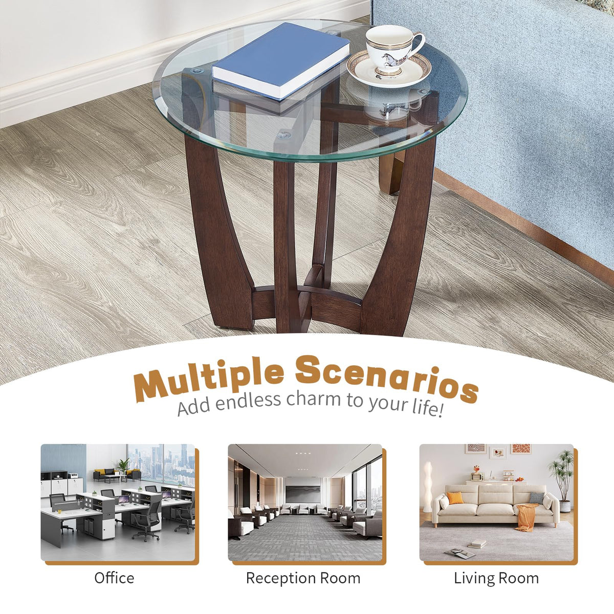 Round Glass End Table with Wood Base P96801