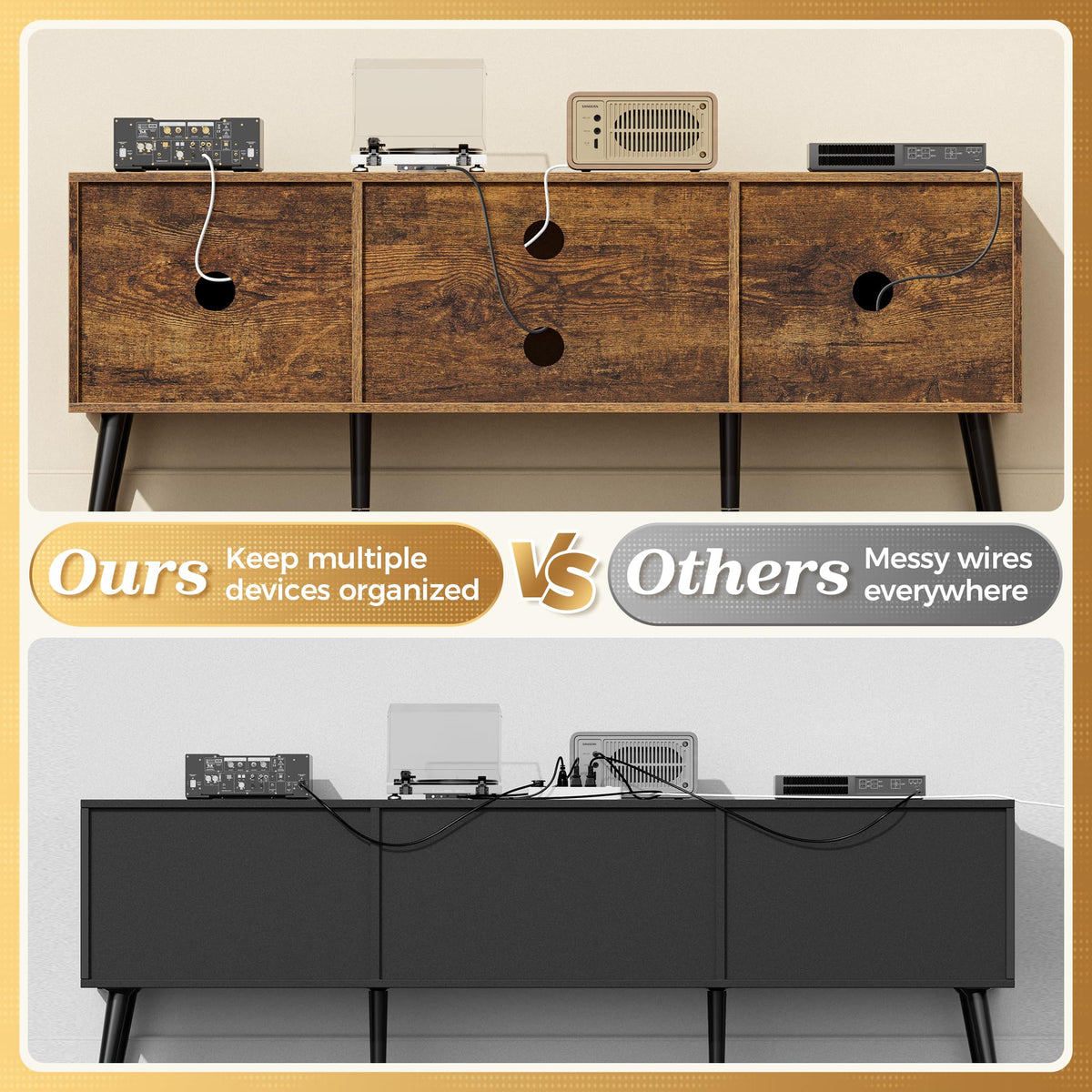 55 Inch TV Stand with Adjustable Shelf and 2 Cabinets U6128