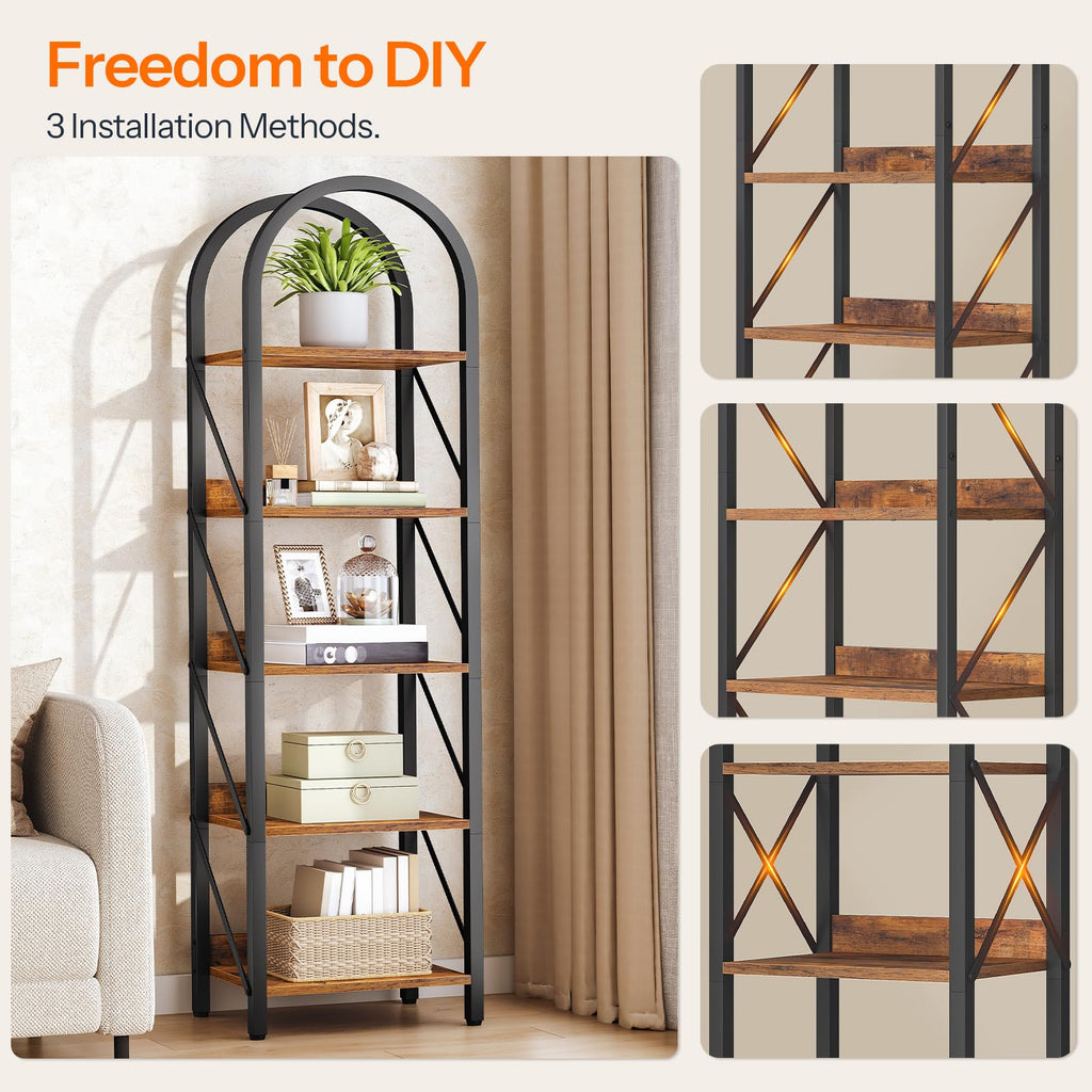 5-Tier Arched Bookshelf with Metal Frame W2035