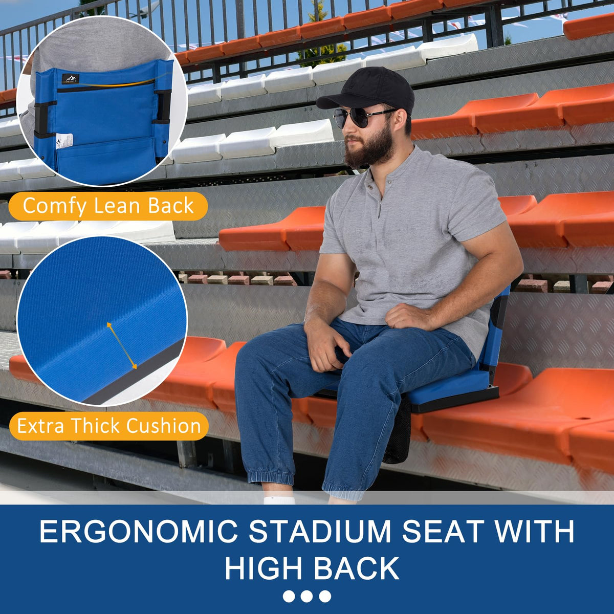 2 Pack Blue Stadium Seats for Bleachers with Back Support Y502194