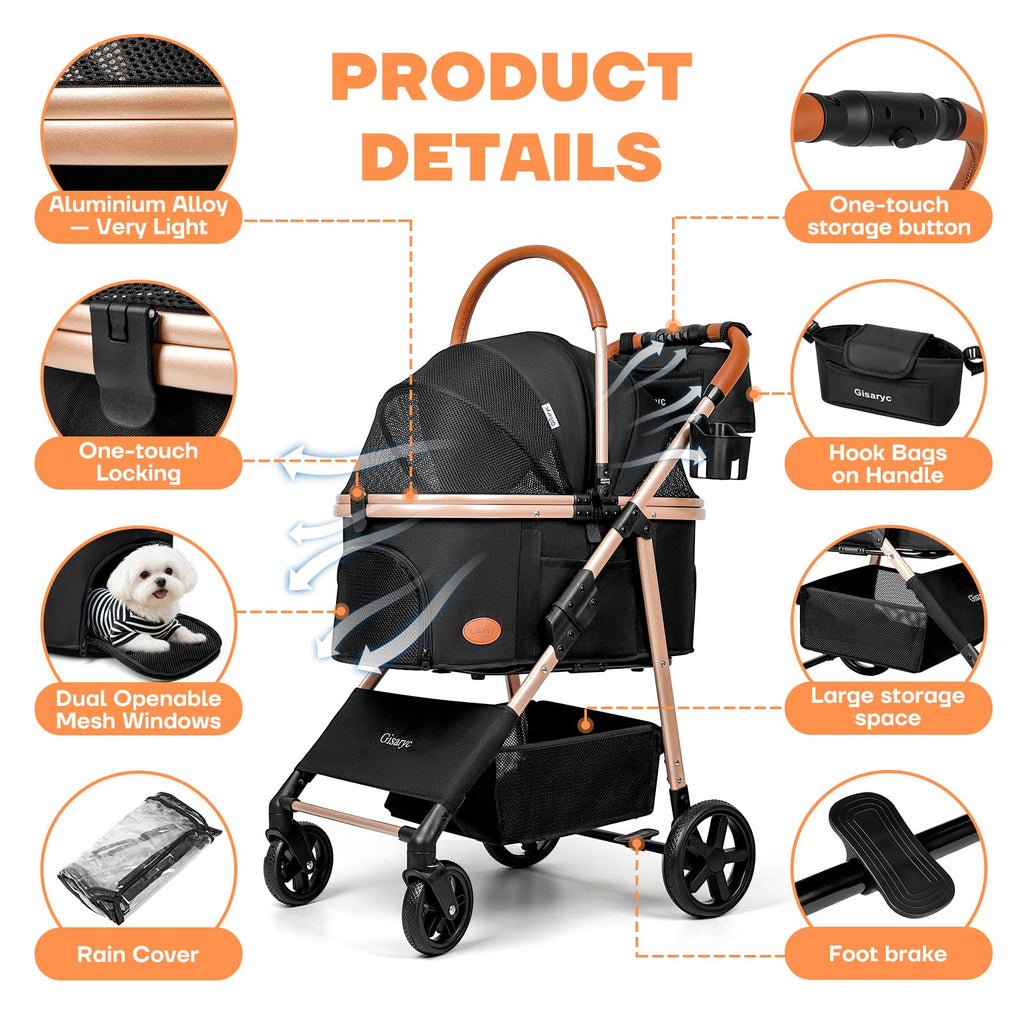 Black 3-in-1 Pet Stroller S726