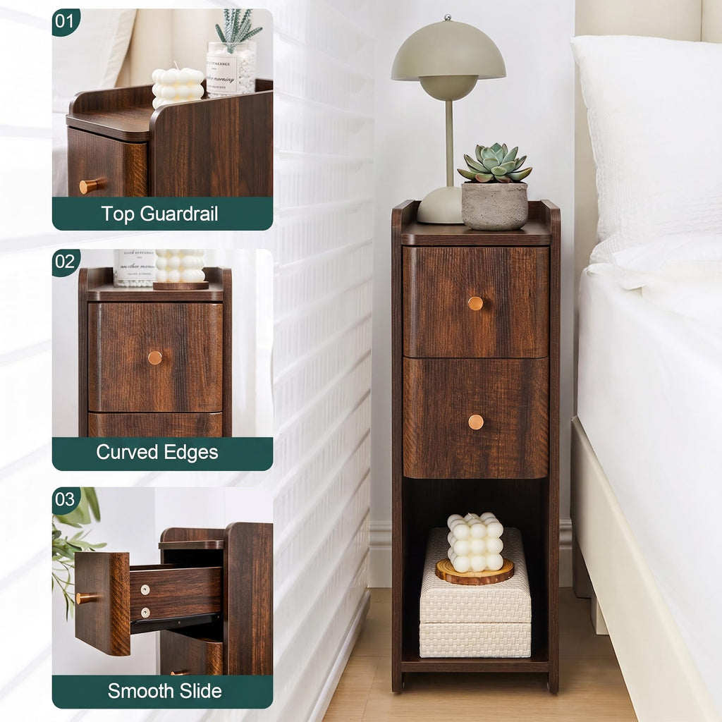Wooden 2 Drawer Narrow Nightstand N64778
