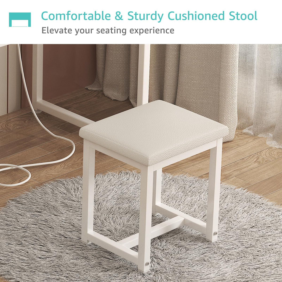 White Makeup Vanity Desk with Mirror and Lights, Chair and Drawers P938