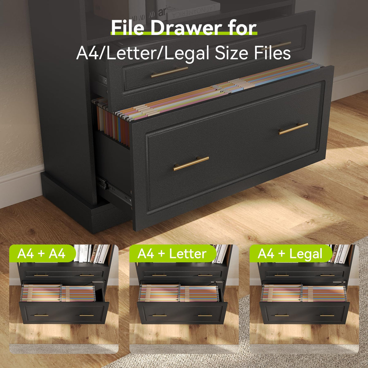 72" Tall Black 5-Tier Bookcase with 2 Drawers G86354