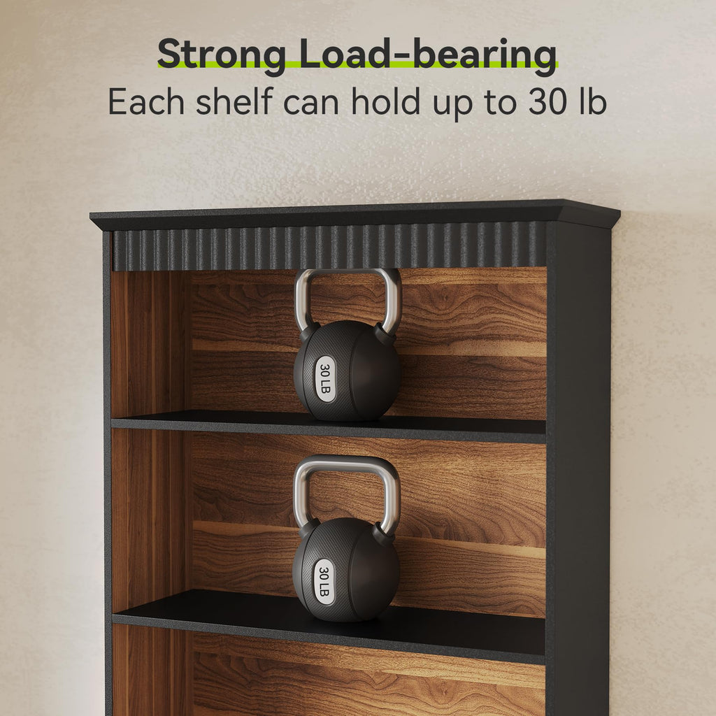 72" Tall Black 5-Tier Bookcase with 2 Drawers G86354