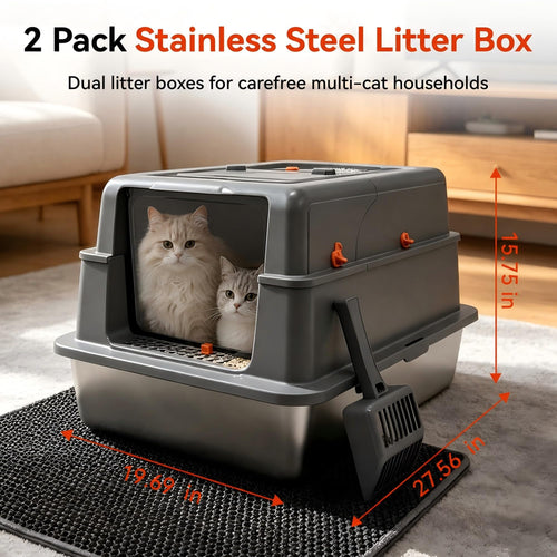 2 Pack XXXL Stainless Steel Litter Box with Lid X404