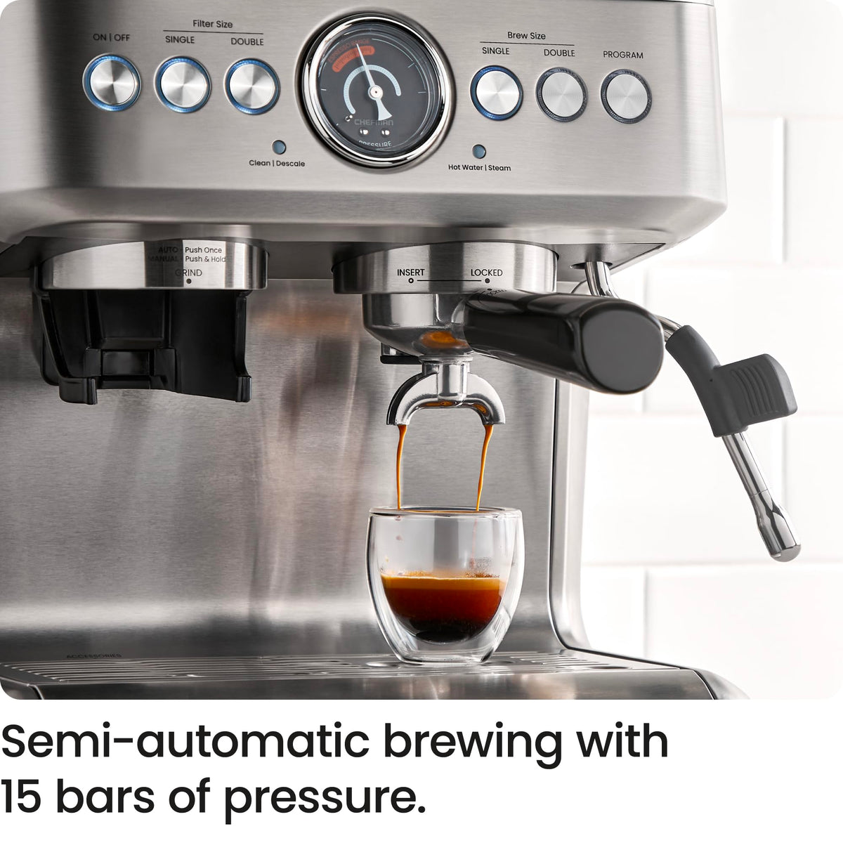 15 Bar Espresso Machine with Milk Frother and Coffee Grinder E450