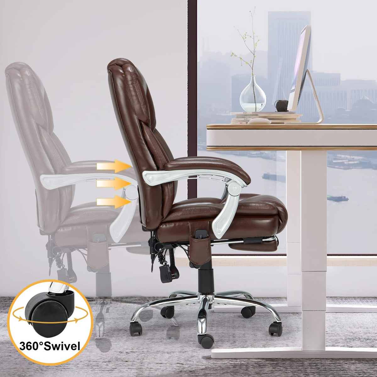 Brown Heated Massage Office Chair with Footrest M9150