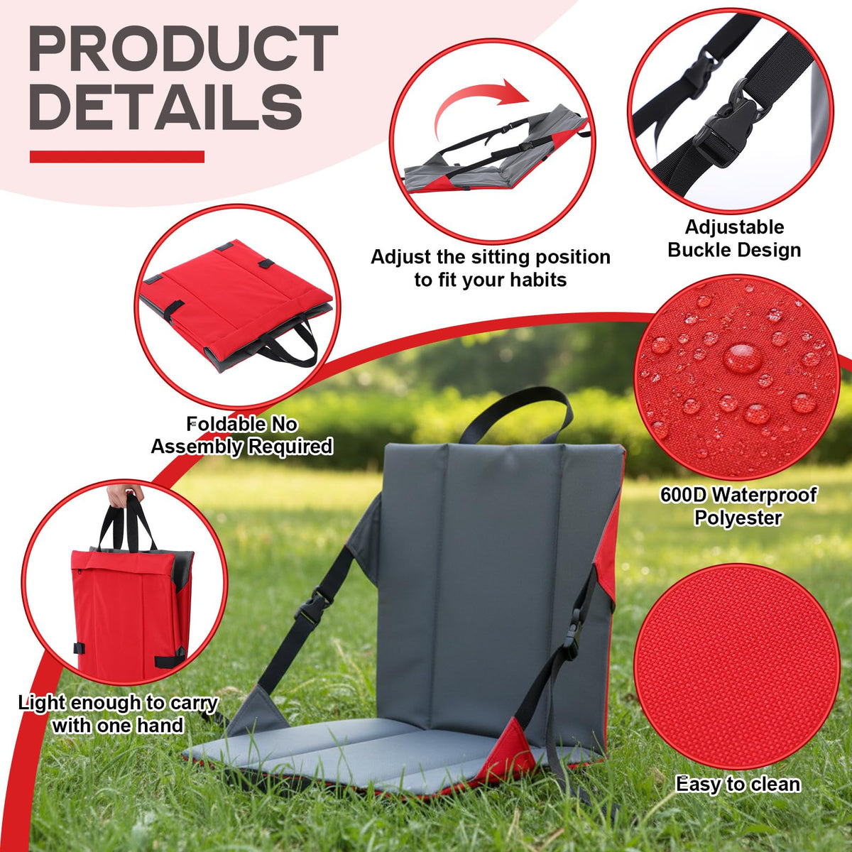 2 Pack Foldable Stadium Seats with Back Support Y959