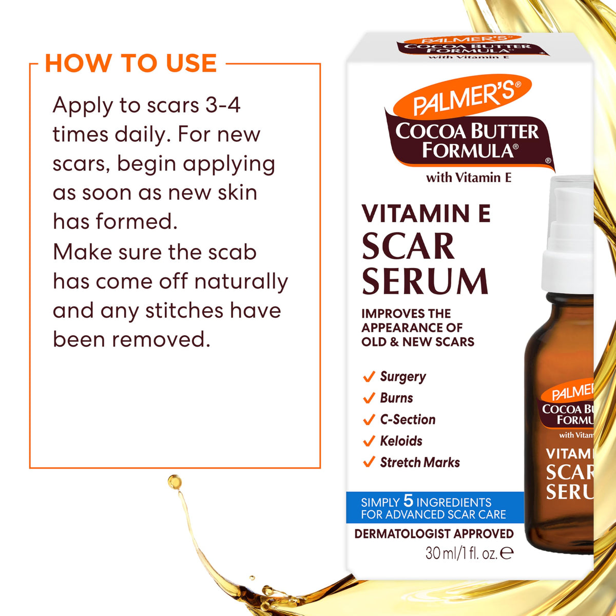 Fragrance Free Cocoa Butter Scar Serum with Vitamin E 1 Oz Y4806
