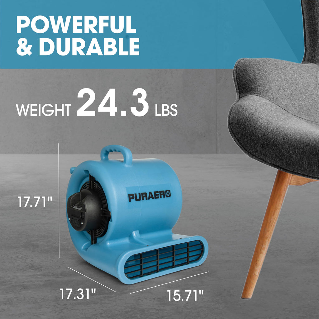 1/3 HP 2,550 CFM Blue Air Mover Carpet Dryer Floor Fan U40157