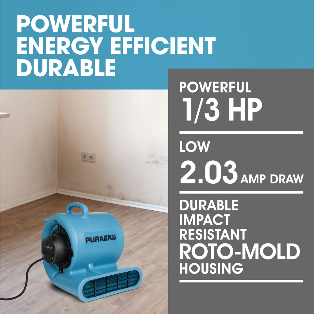 1/3 HP 2,550 CFM Blue Air Mover Carpet Dryer Floor Fan U40157