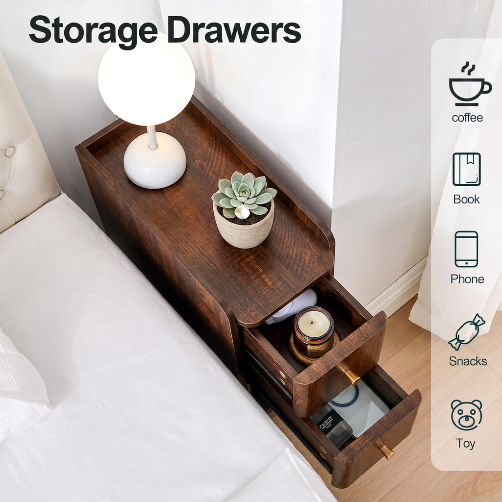 Wooden 2 Drawer Narrow Nightstand N64778
