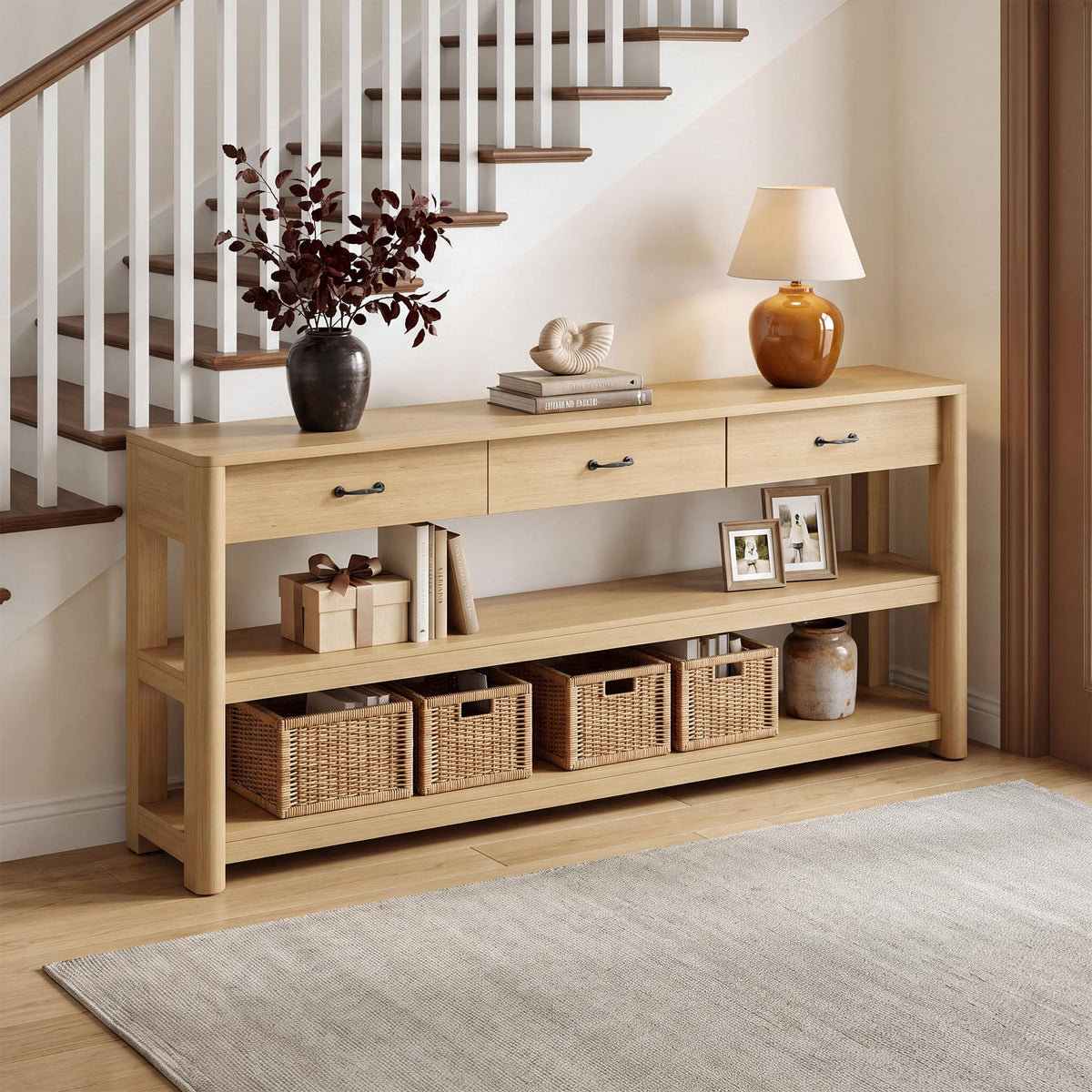 Oak Console Table with Storage Drawers W189835