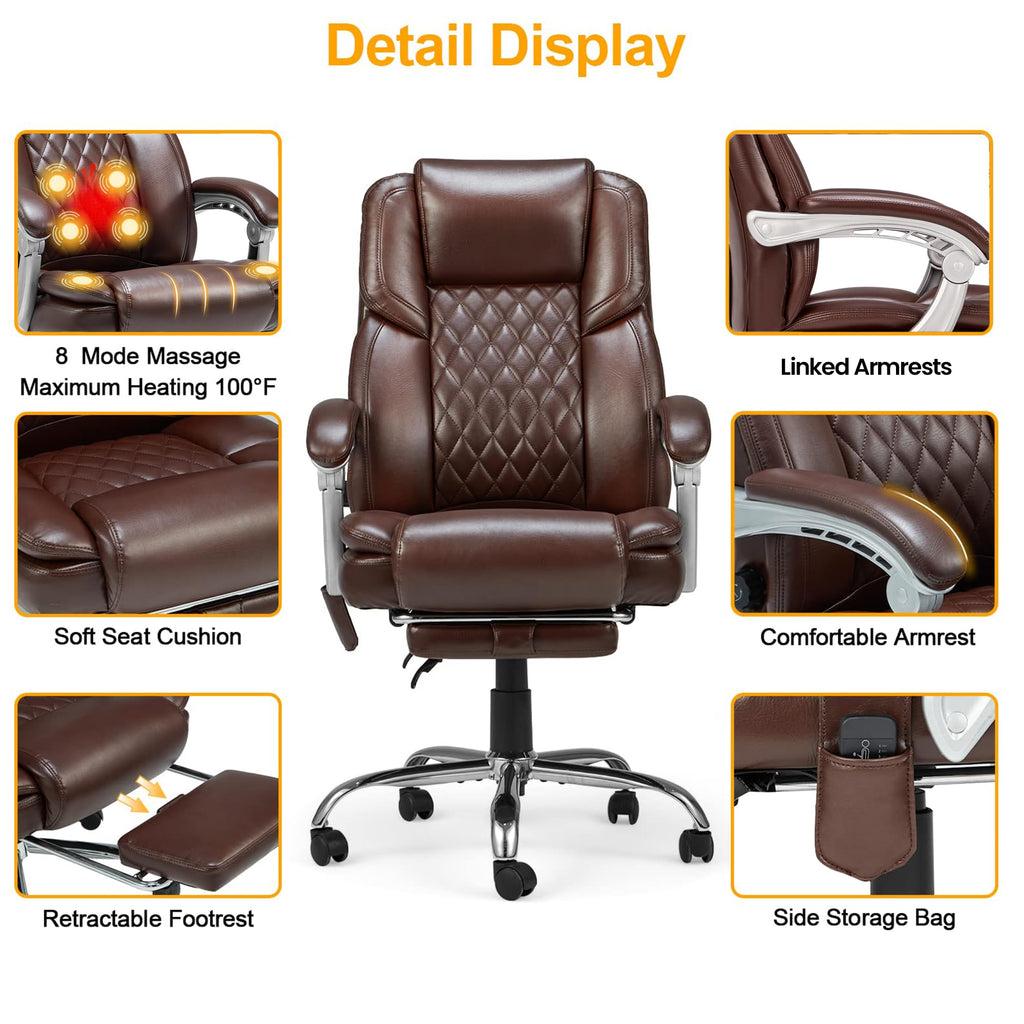 Brown Heated Massage Office Chair with Footrest M9150