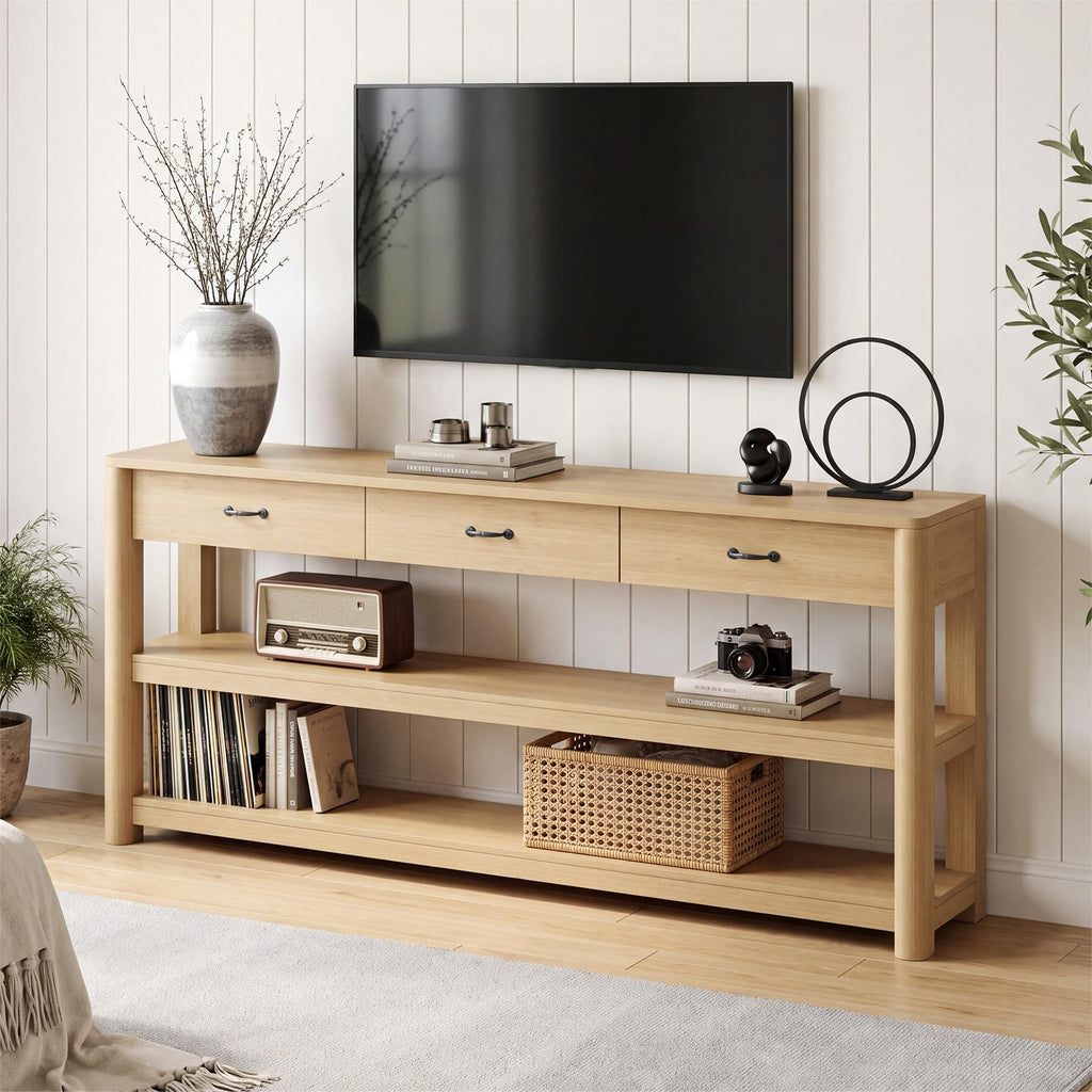 Oak Console Table with Storage Drawers W189835
