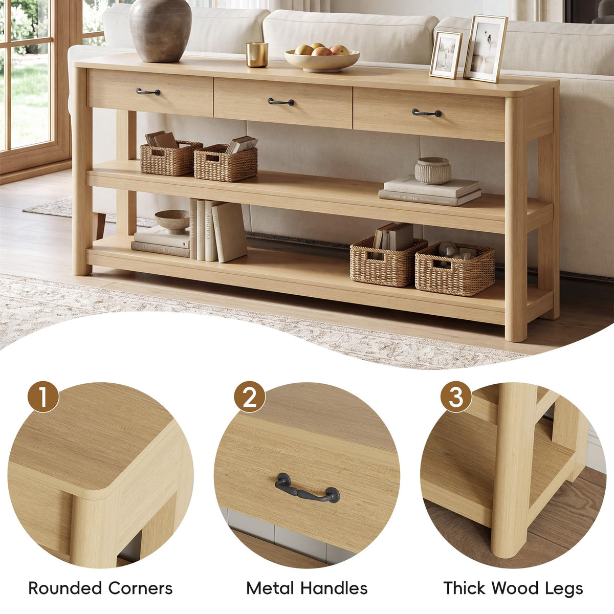 Oak Console Table with Storage Drawers W189835