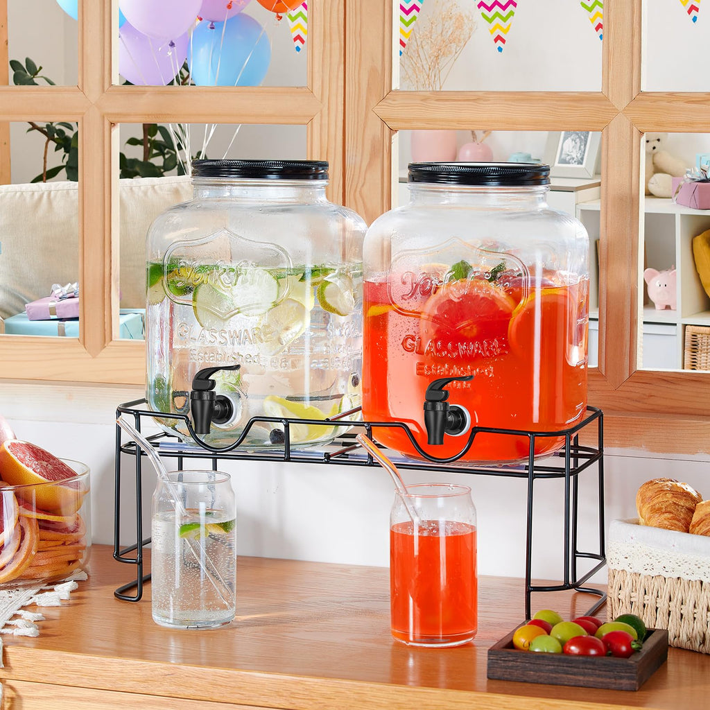2pcs 1.5 Gallon Glass Drink Dispenser with Metal Stand B832