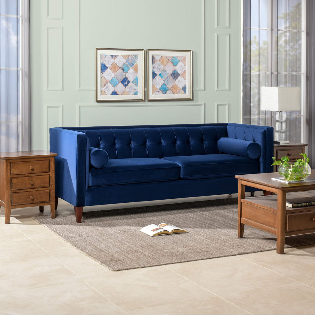 84" Navy Blue Velvet Tufted Sofa E540